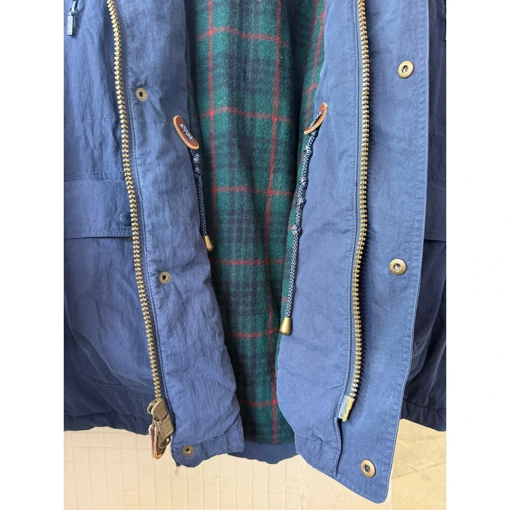LL Bean Cotton Nylon Baxter State Parka XL Navy Blue Wool Plaid Lined Vintage